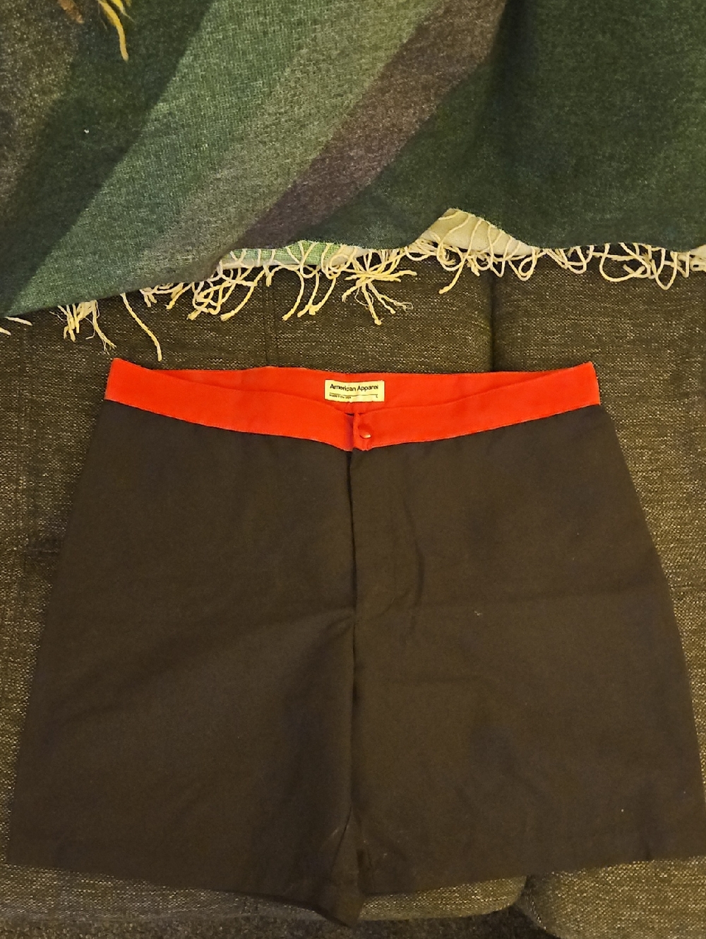 American Apparel Black Shorts with Red Waistband